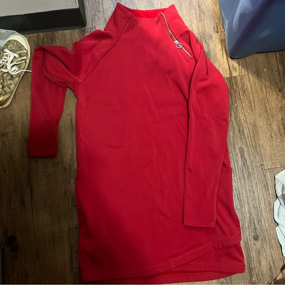 Athleta Cozy Karma Asym Sweatshirt Dress in Red